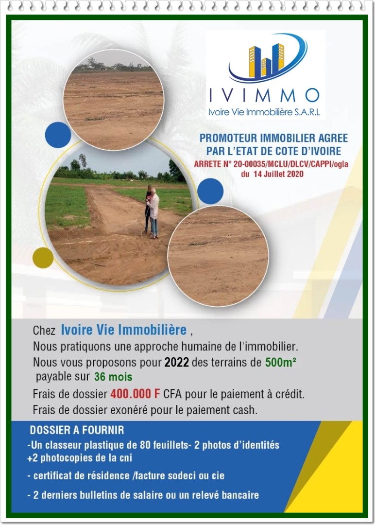 Terrains en vente chez IVIMMO – Possibilité de payer sur 3 ans