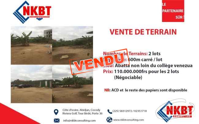 Terrain de 600m2 en vente à abatta