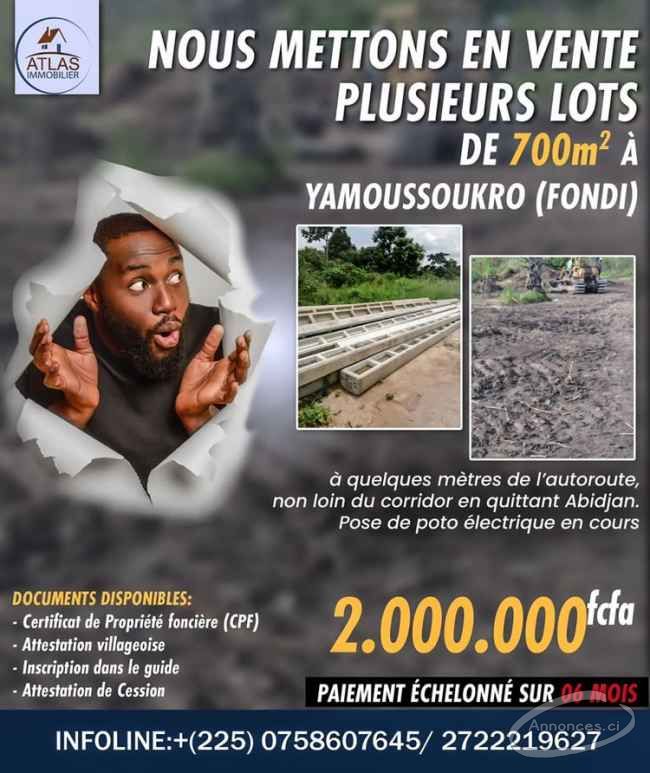 Terrains de 700m2 en vente à yamoussoukro