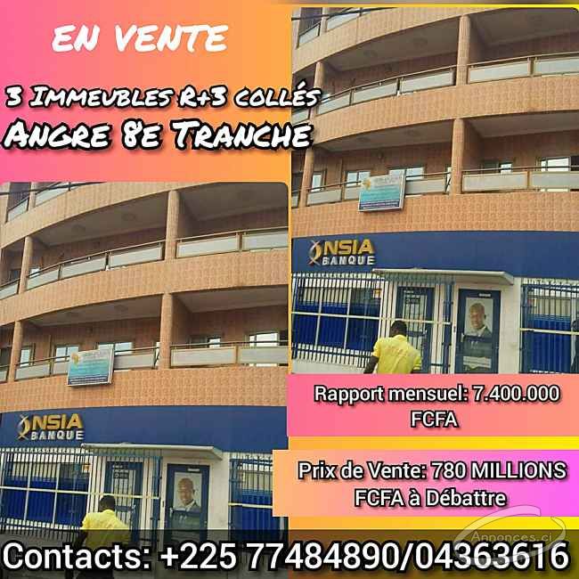 Vente 3 immeubles r+3 collÉs et modernes/ angre 8è tranche