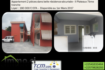 Appartement 2 pièces dans belle résidence sécurisée– II Plateaux 7ème tranche