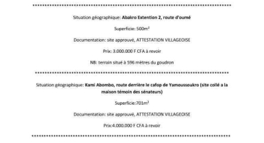 Terrains et parcelles en vente