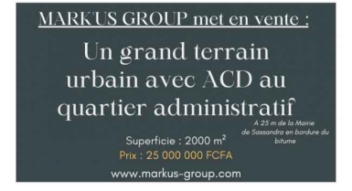 Terrain urbain de 2000 m² en vente à sassandra