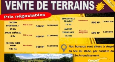 Vente de terrains à cocody djorobité